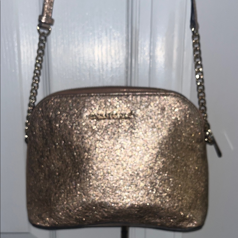 NWT Michael Kors metallic rose gold dome leather crossbody bag